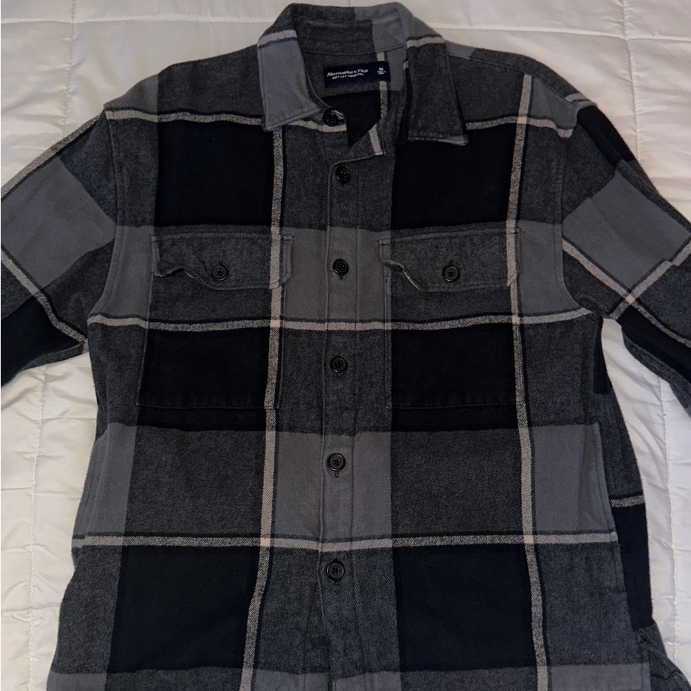 Abercrombie & Fitch Charcoal and Light Gray Plaid Shirt